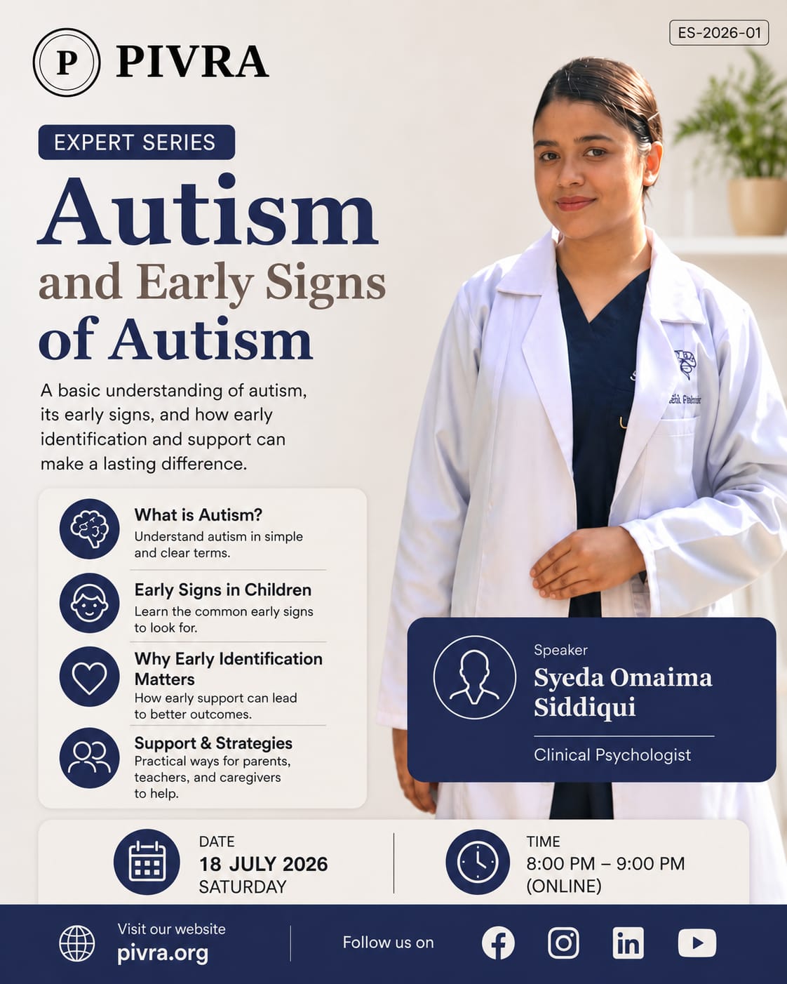 Poster for Expert Series session ES-2026-01, Autism and Early Signs of Autism