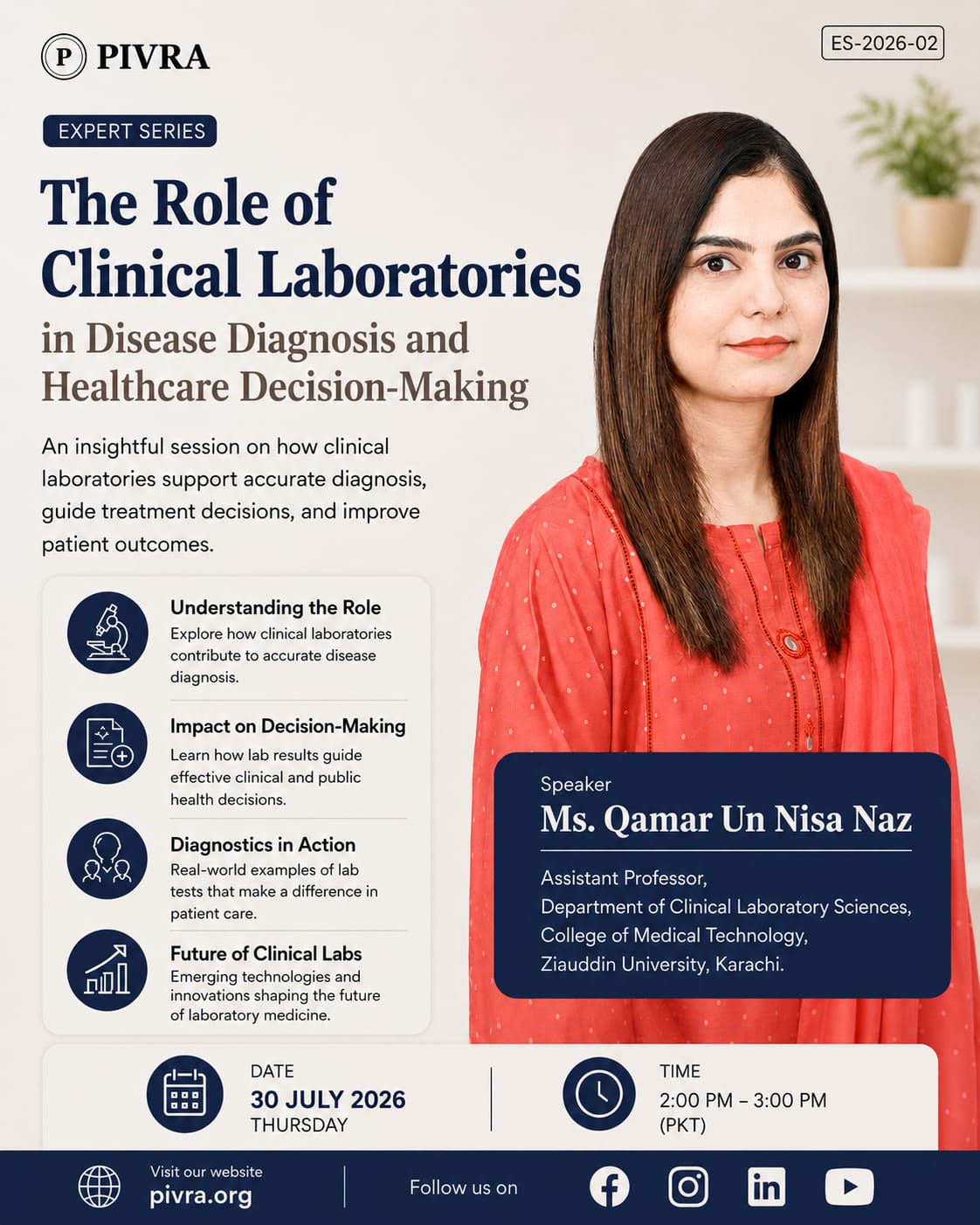 Poster for Expert Series session ES-2026-02, The Role of Clinical Laboratories in Disease Diagnosis and Healthcare Decision-Making