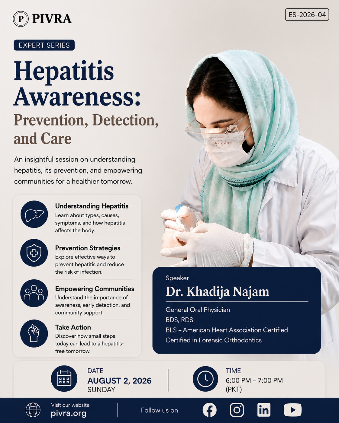 Poster for Expert Series session ES-2026-04, Hepatitis Awareness: Prevention, Detection, and Care