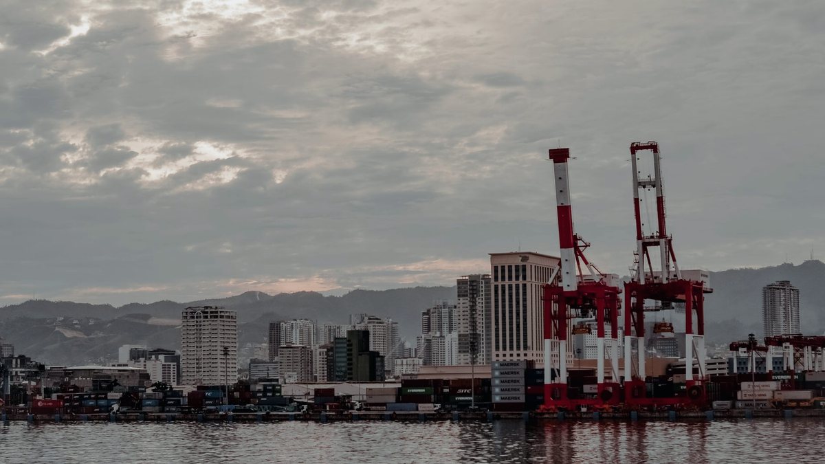 港口重型起重机,代表巴基斯坦海关与贸易体系。