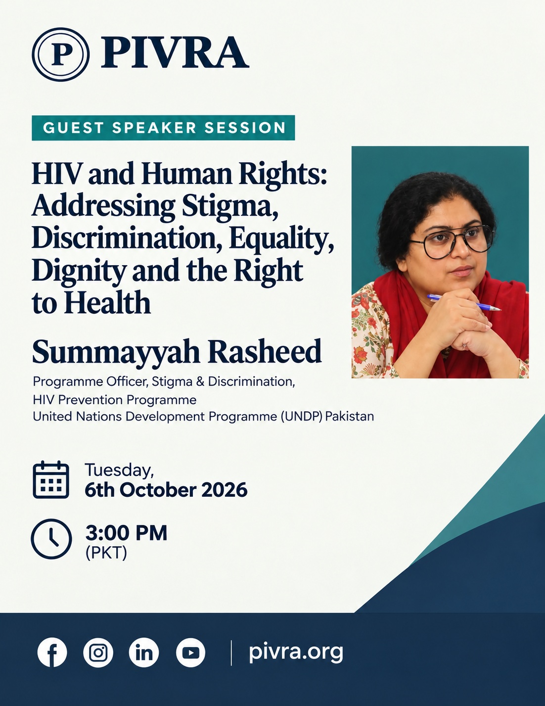 Poster for the Guest Speaker Session HIV and Human Rights: Addressing Stigma, Discrimination, Equality, Dignity and the Right to Health